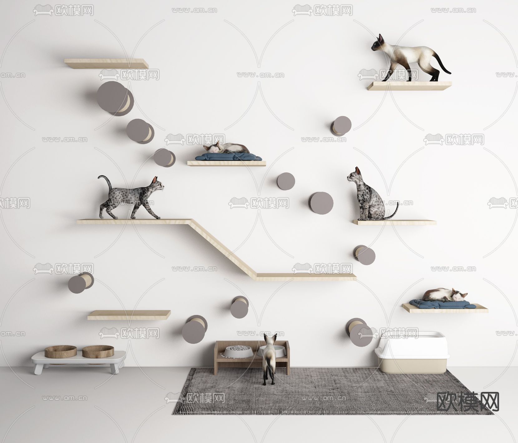 猫爬架 猫舍su模型下载（渲染图1）