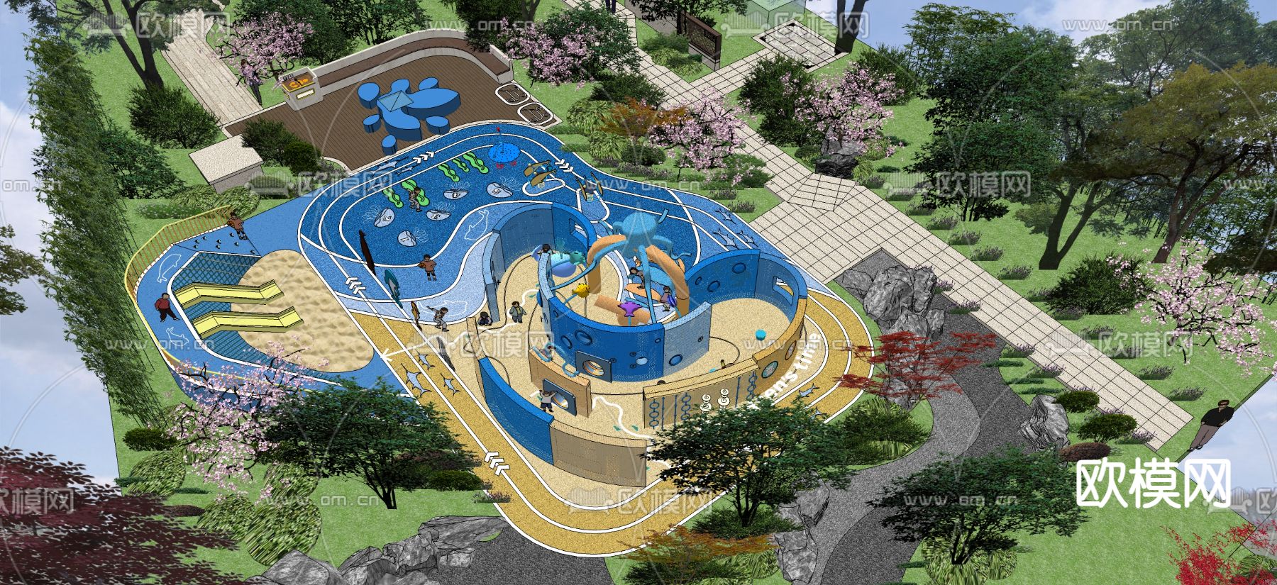 儿童游乐区 海洋主题su模型下载（渲染图2）