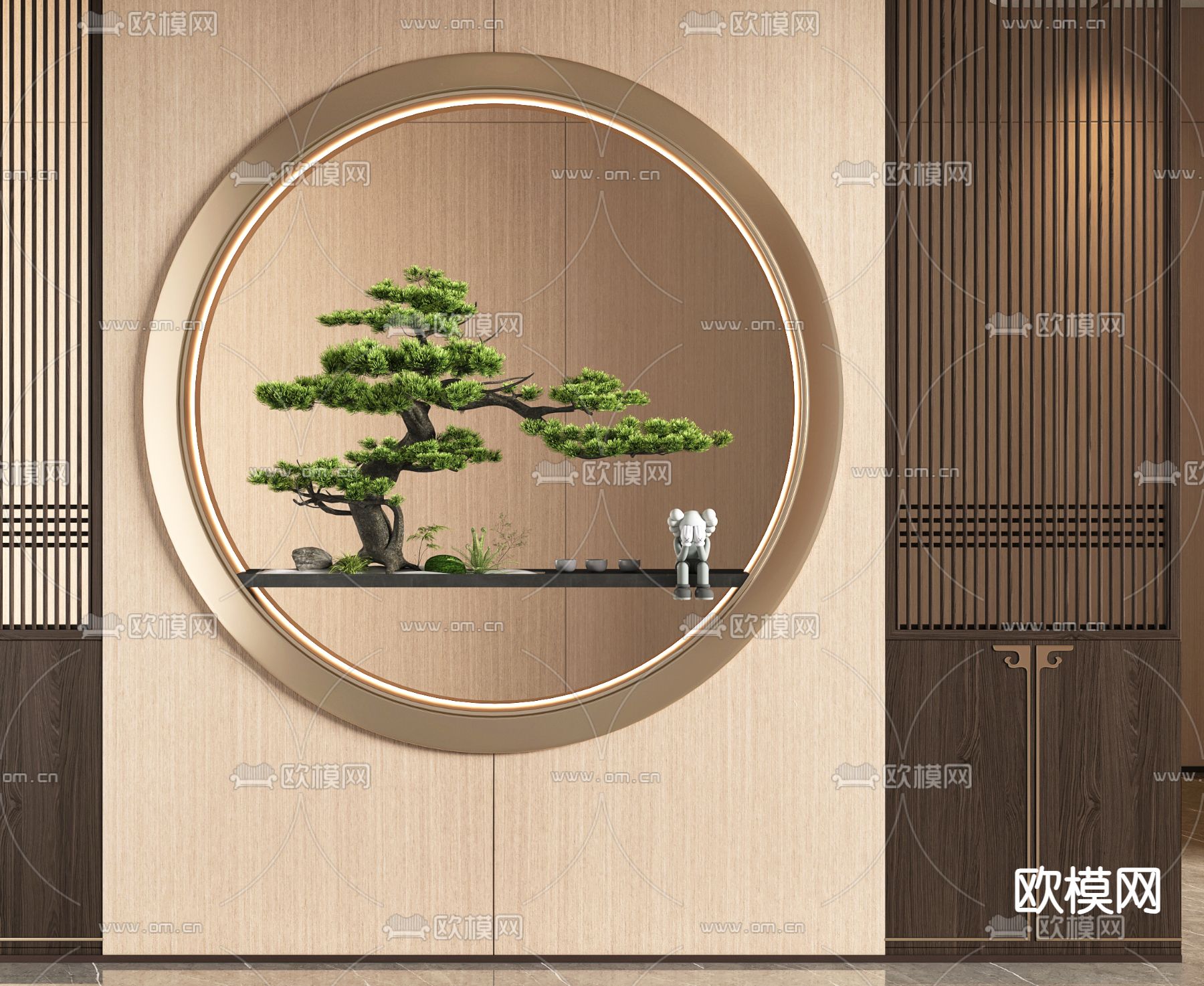 新中式玄关屏风su模型下载（渲染图2）