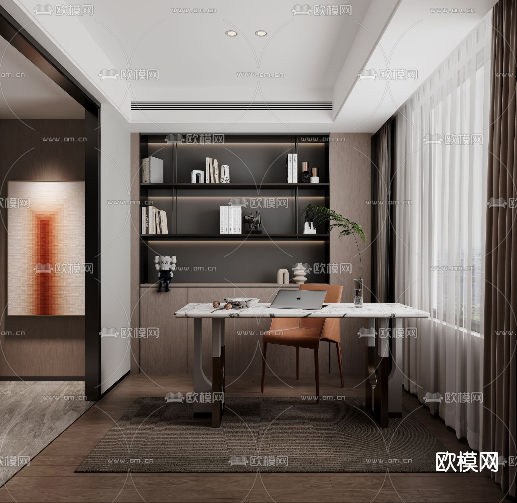 现代书房 学习房3d模型下载