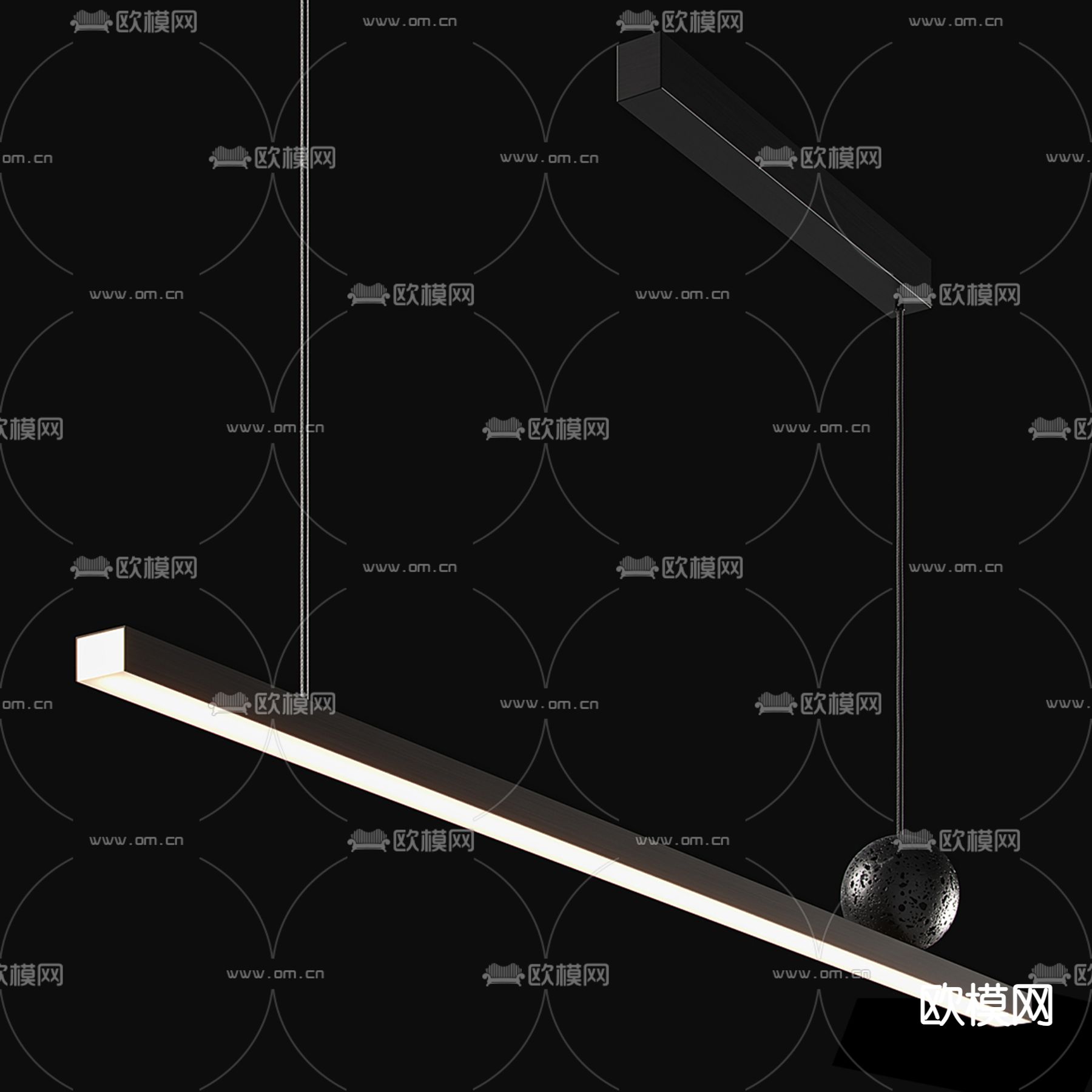 办公吊灯 长条吊灯3d模型下载（渲染图2）