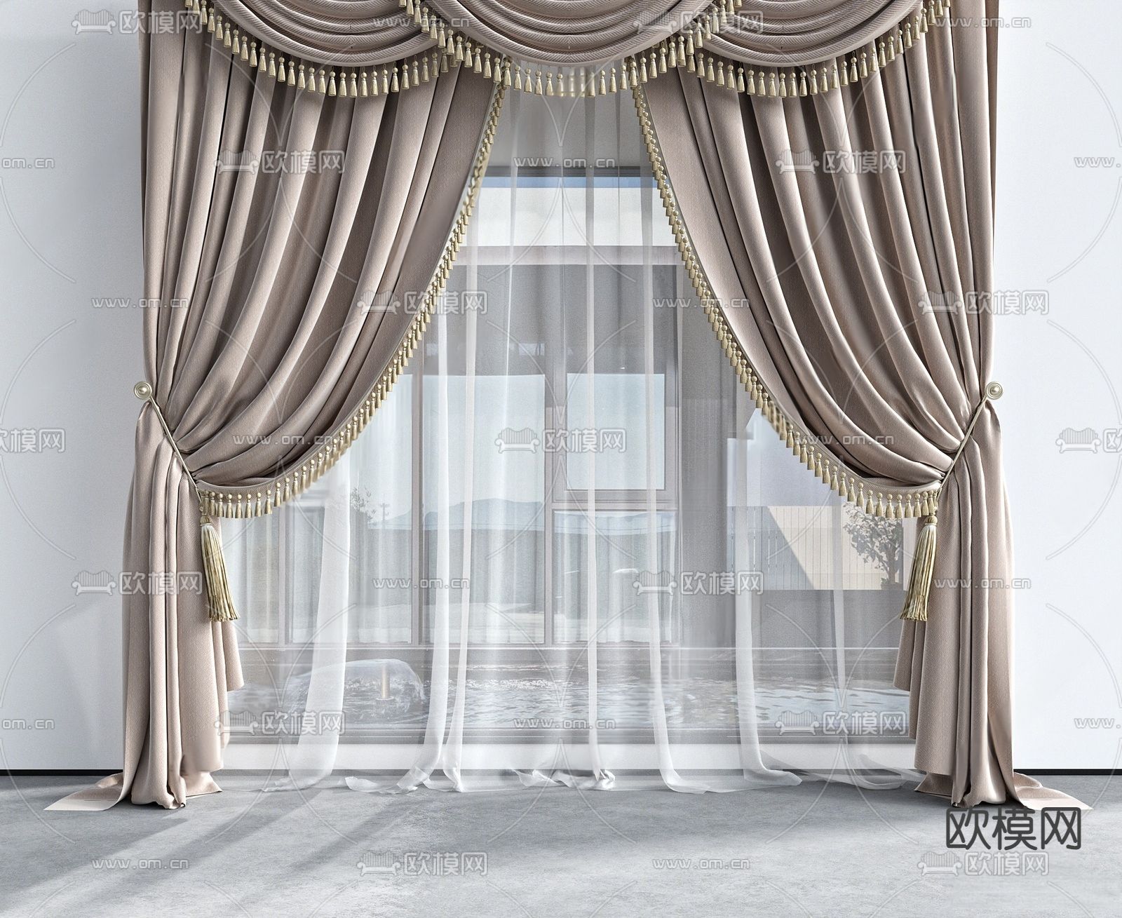 简欧窗帘 梦幻帘su模型下载（渲染图1）
