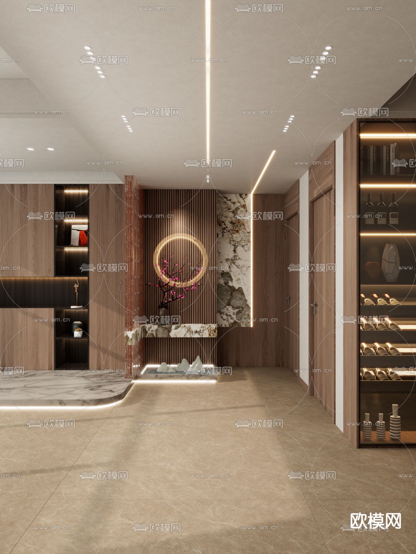 新中式玄关过道su模型下载（渲染图1）