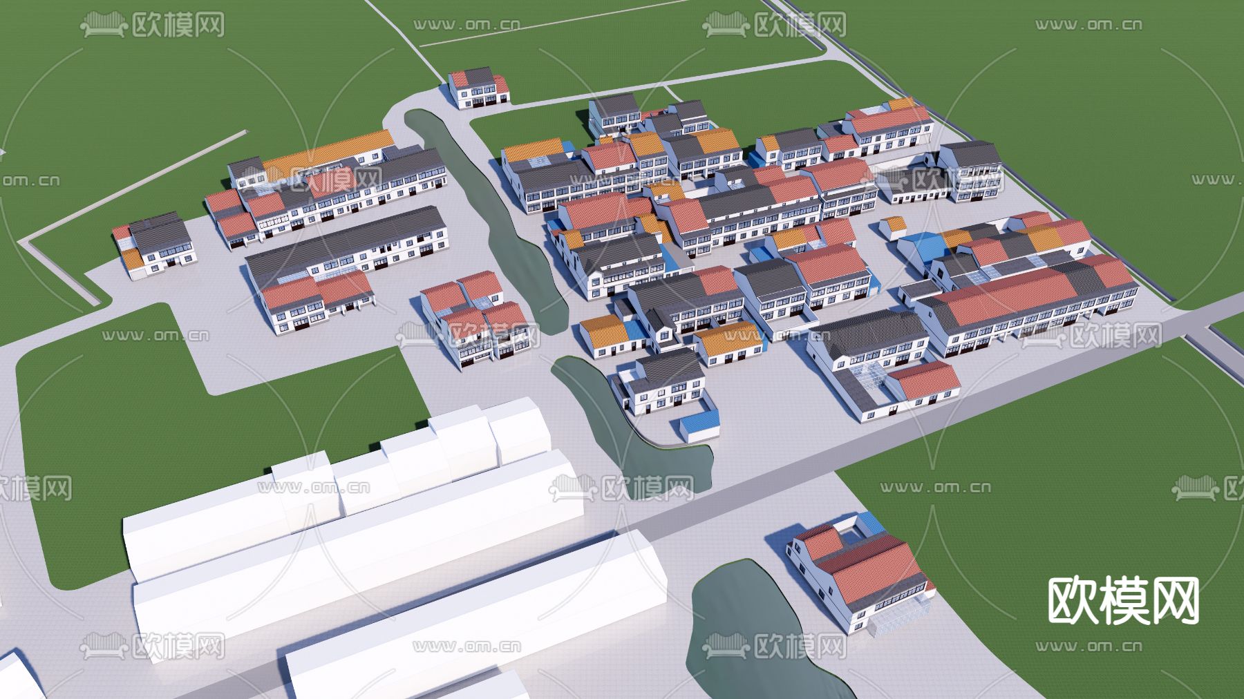 新中式自建房 美丽乡村su模型下载（渲染图1）