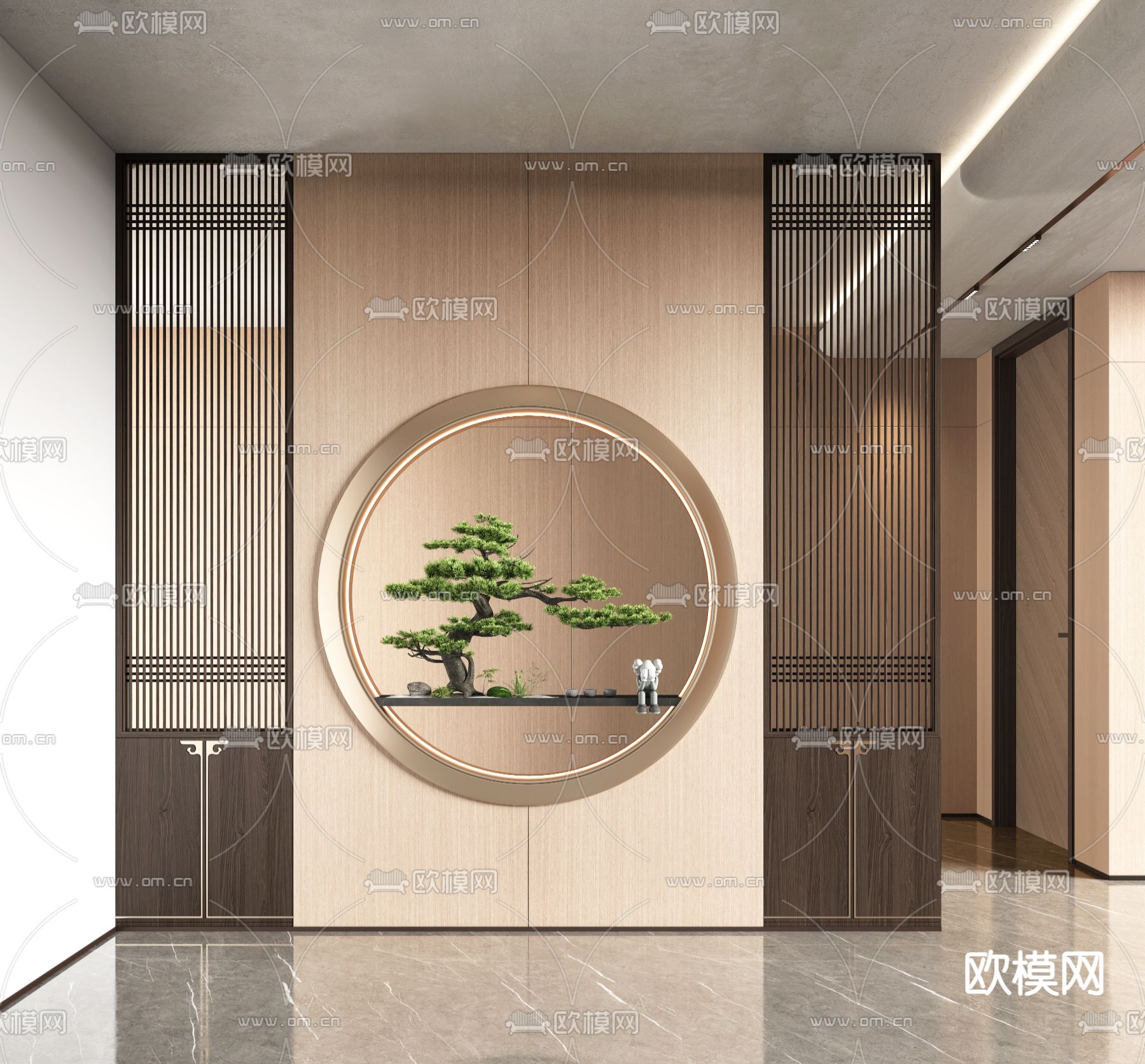 新中式玄关屏风su模型下载（渲染图1）