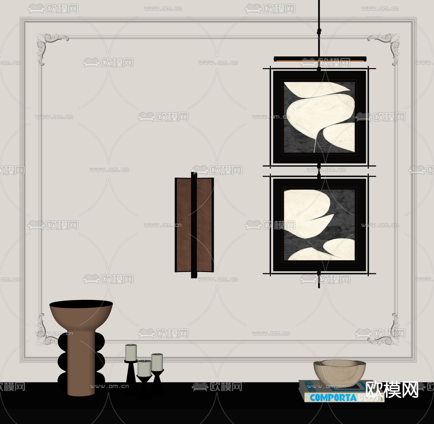中古风装饰画su模型下载（渲染图2）