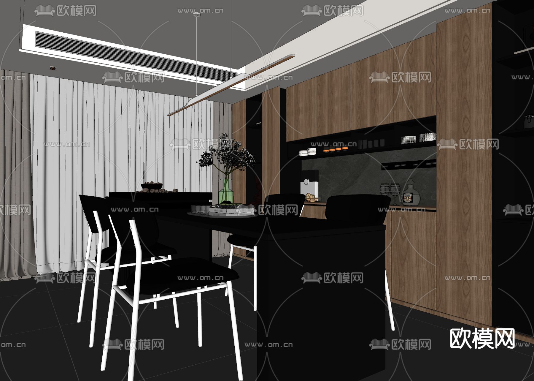 暗黑风餐厅su模型下载（渲染图4）