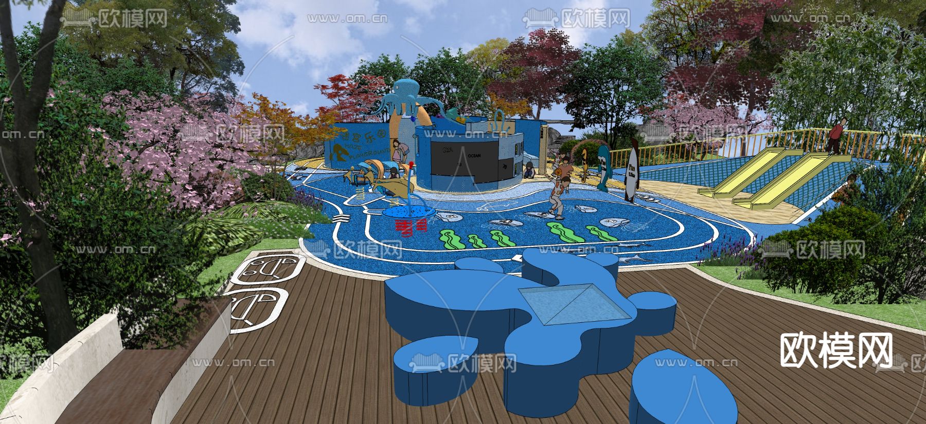 儿童游乐区 海洋主题su模型下载（渲染图3）