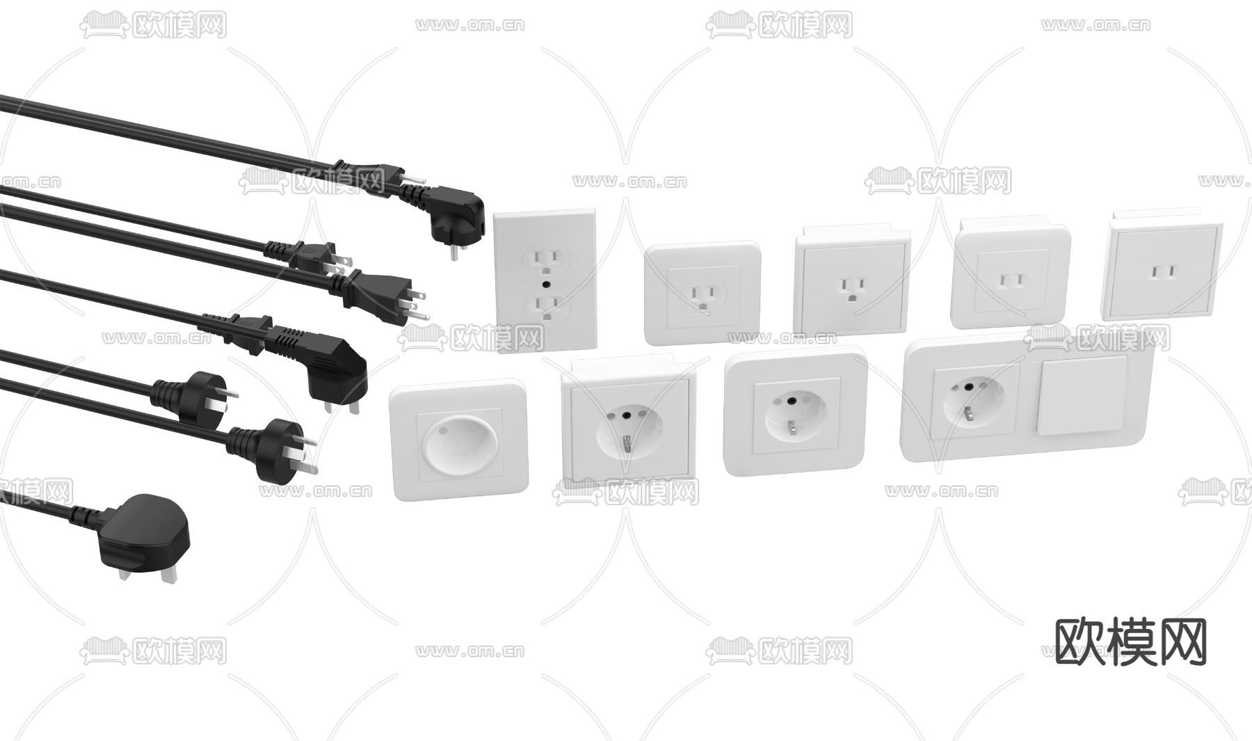 插头 插座 面板3d模型下载（渲染图1）