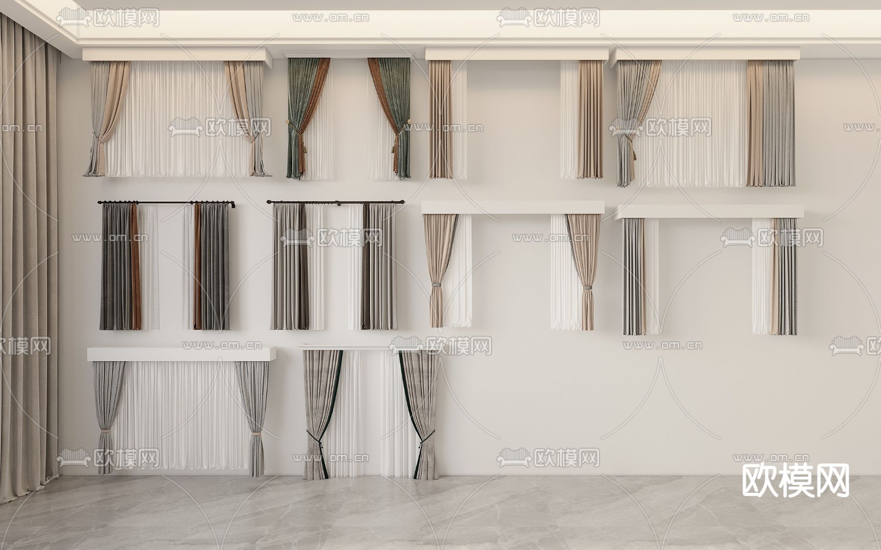 窗帘 窗帘杆 纱帘3d模型下载