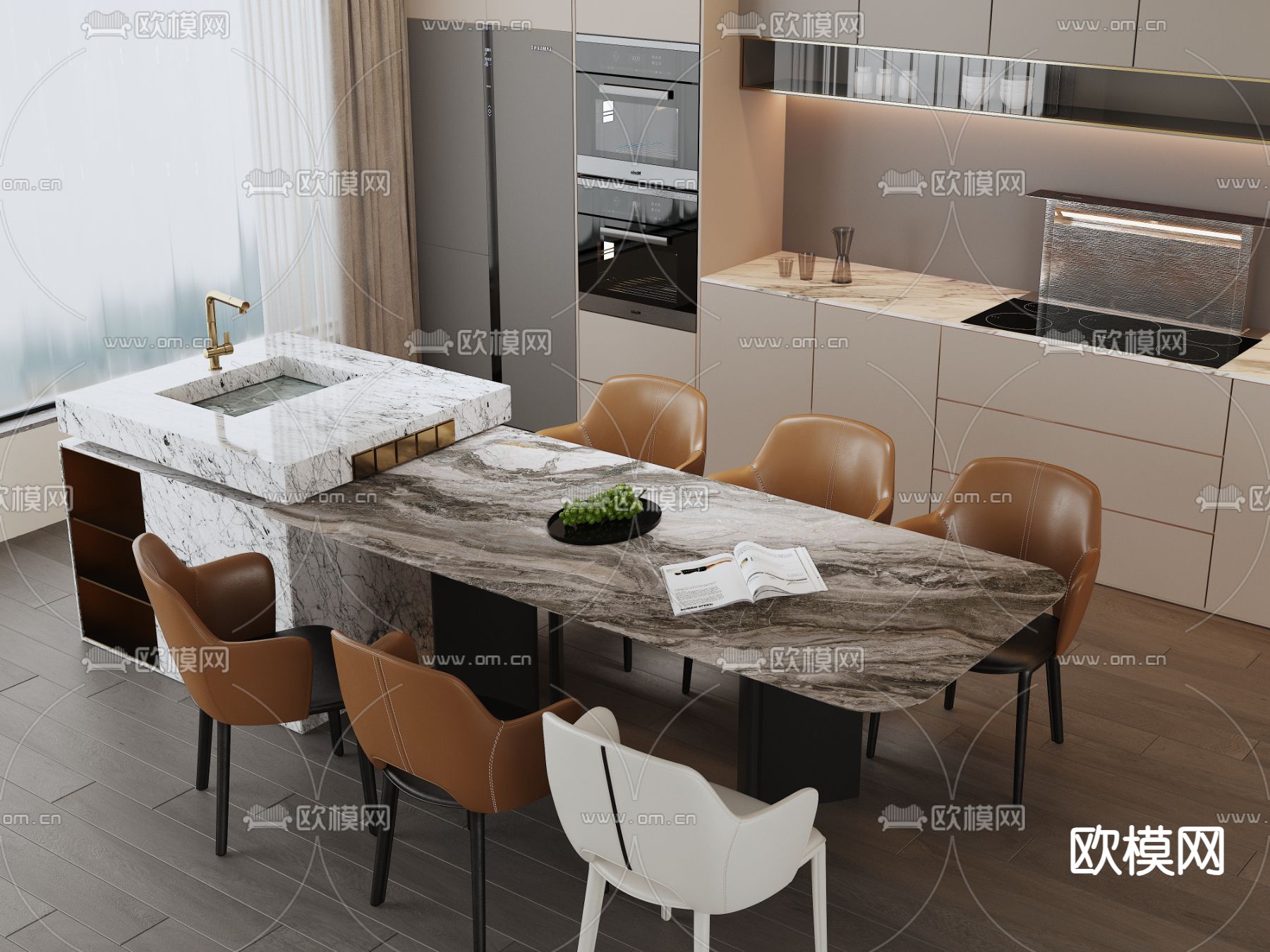 岛台餐桌椅3d模型下载（渲染图2）