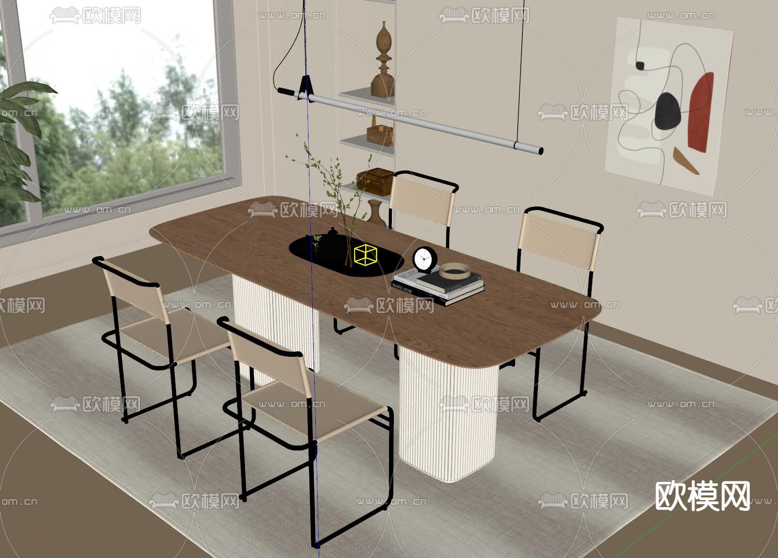 奶油风餐桌椅su模型下载（渲染图2）