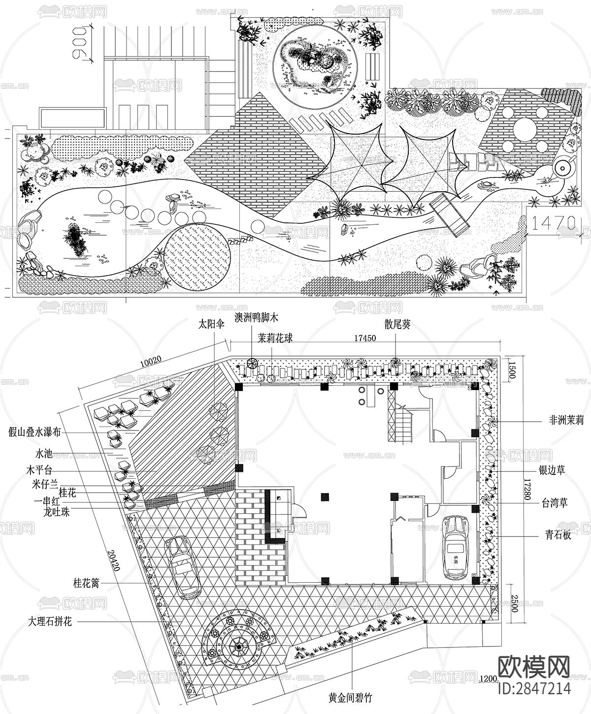 别墅景观设计院子别墅庭院天台花园设计cad图库下载（渲染图2）