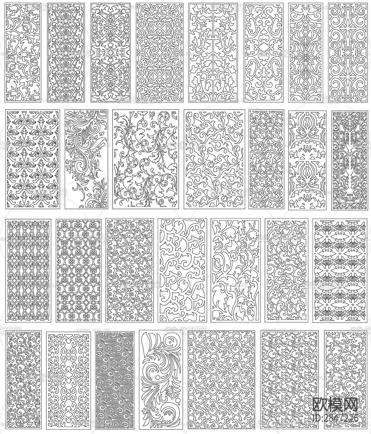 现代欧韩风格镂空雕刻雕花cad图库下载（渲染图8）