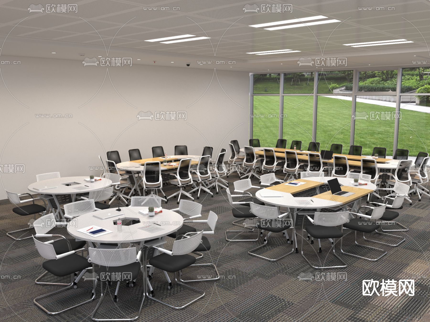 培训桌椅 会议桌椅su模型下载（渲染图1）