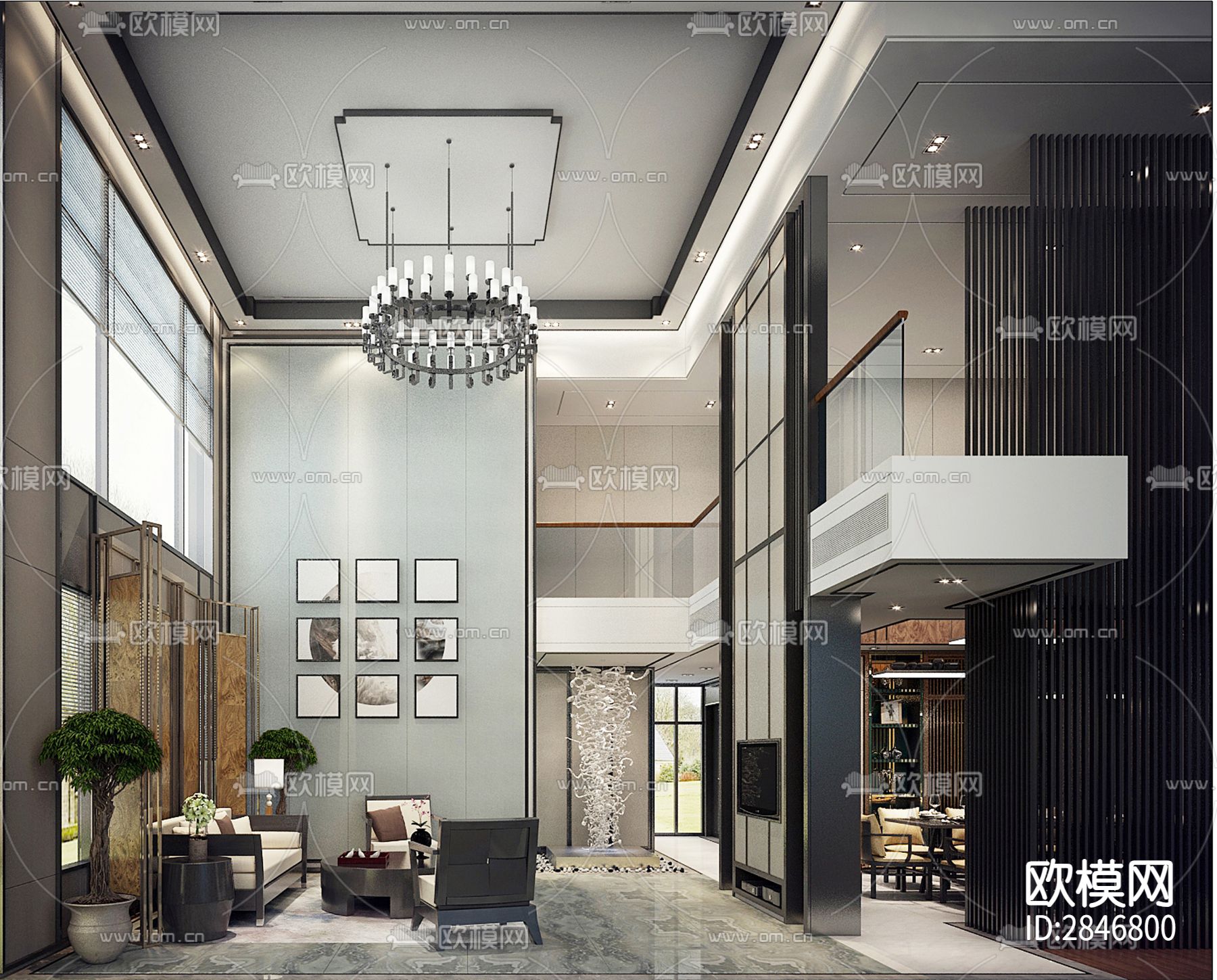 中式 -别墅中空cad施工图下载（渲染图4）