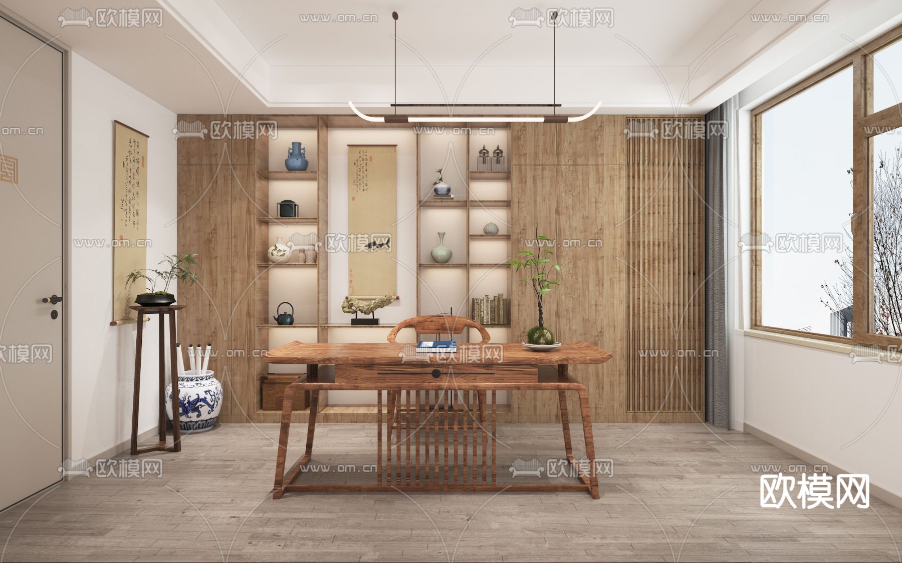 中式书房免费3d模型下载