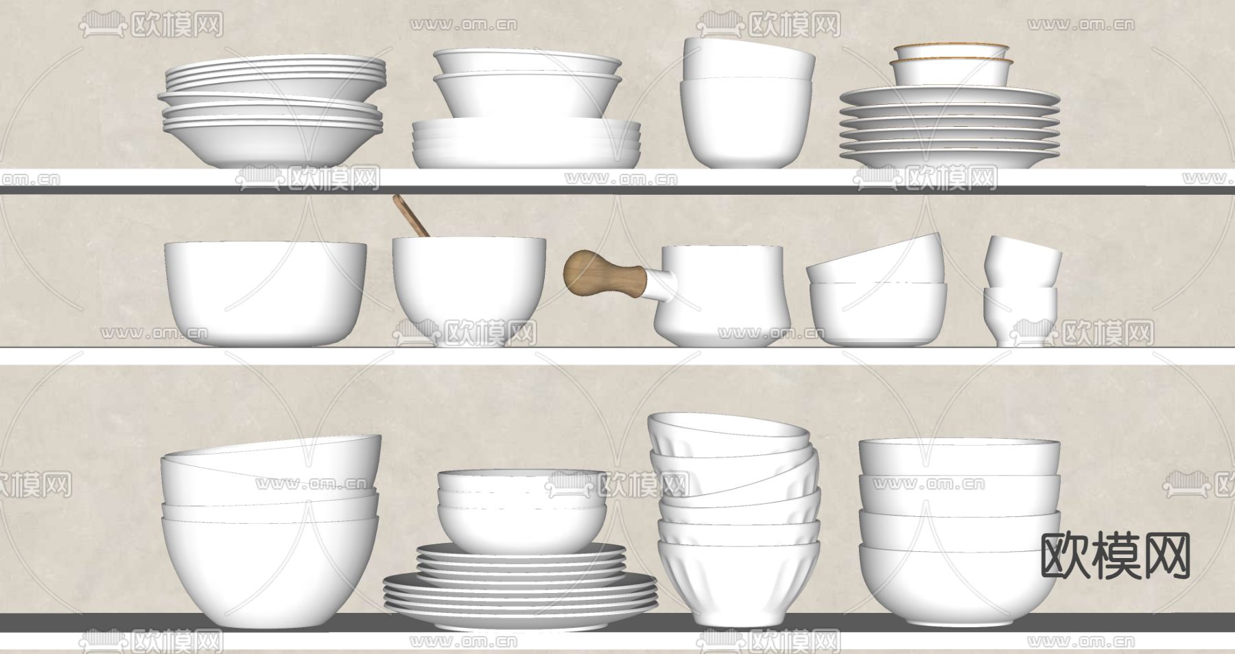 现代餐具 碗碟su模型下载（渲染图2）