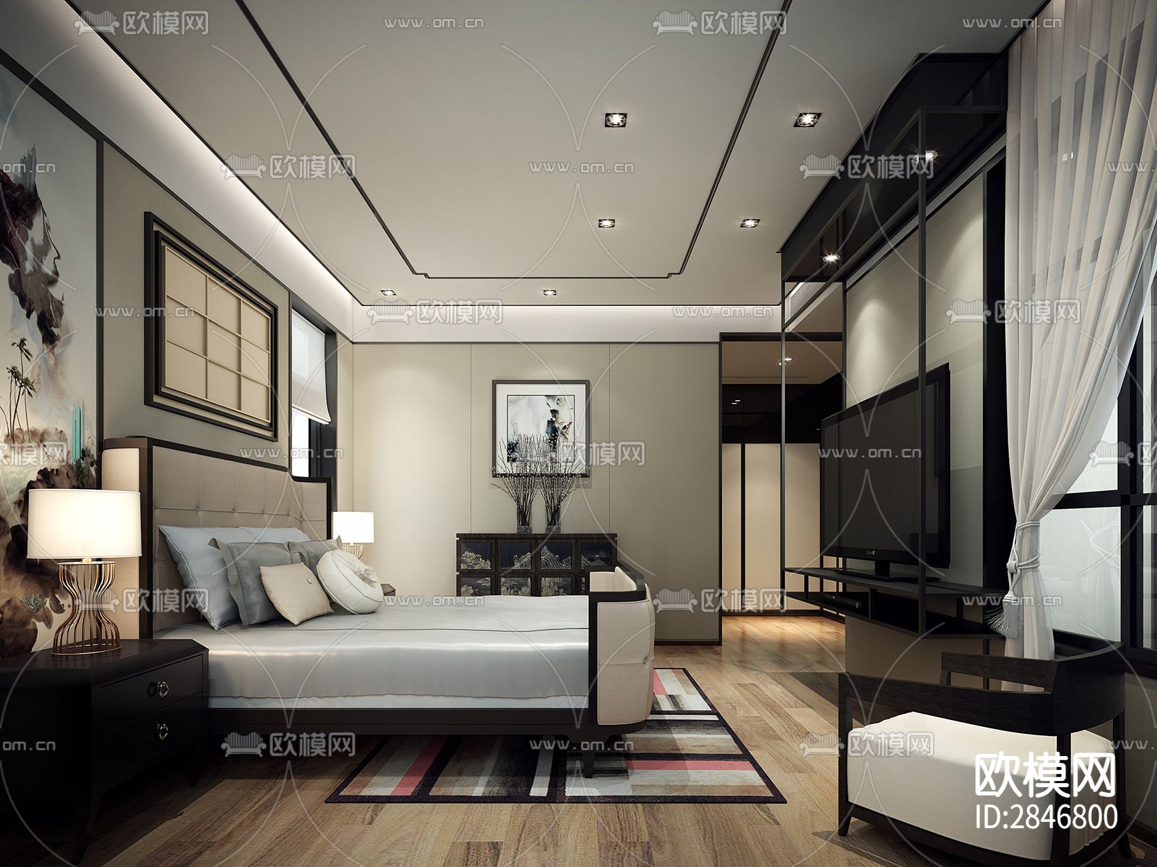 中式 -别墅中空cad施工图下载（渲染图2）