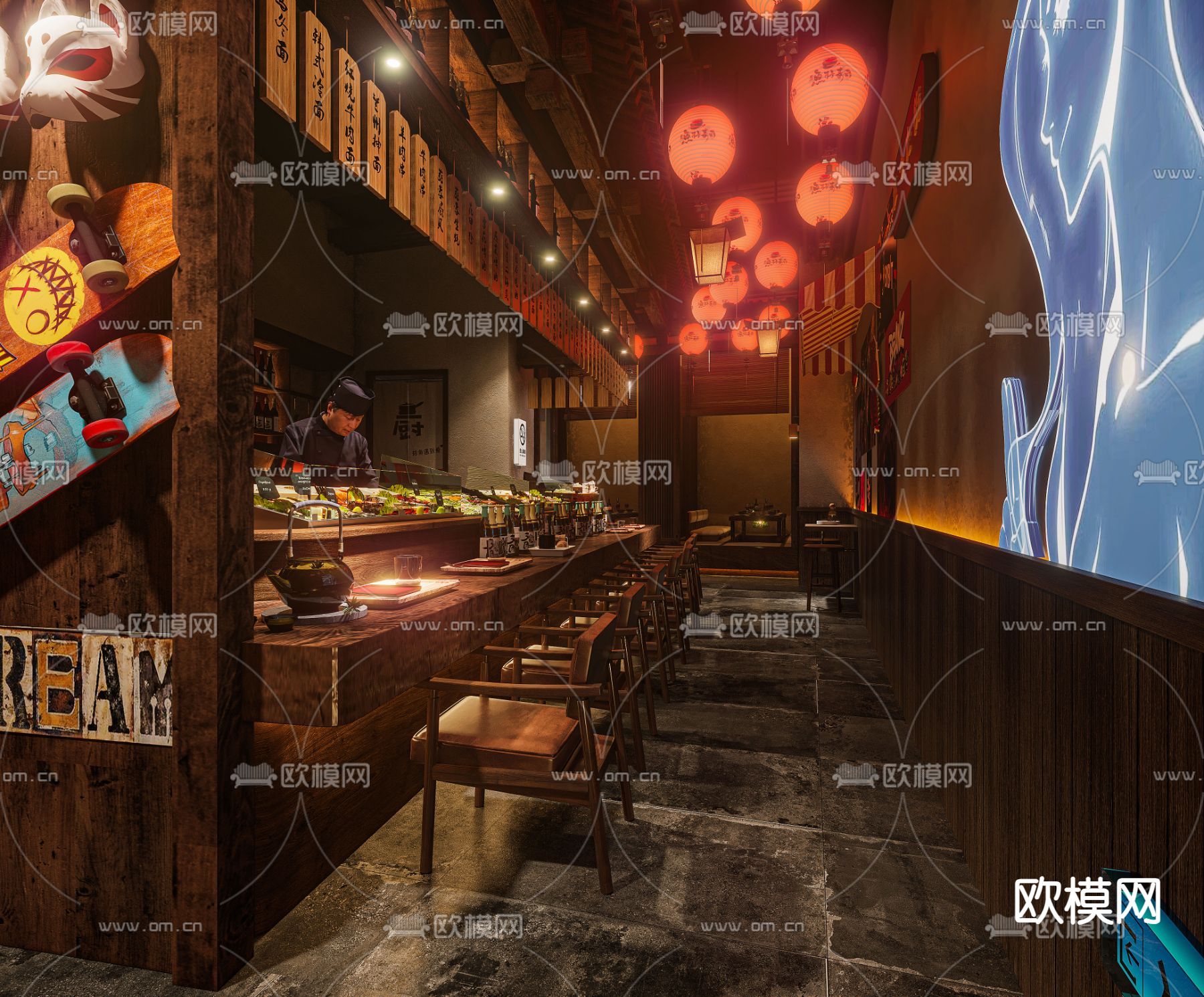 日式料理店 居酒屋3d模型下载（渲染图5）