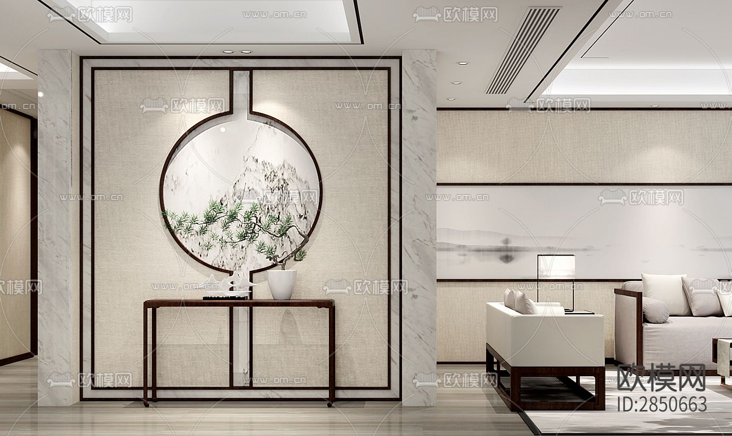 新中式家居效果图CAD施工图下载（渲染图2）