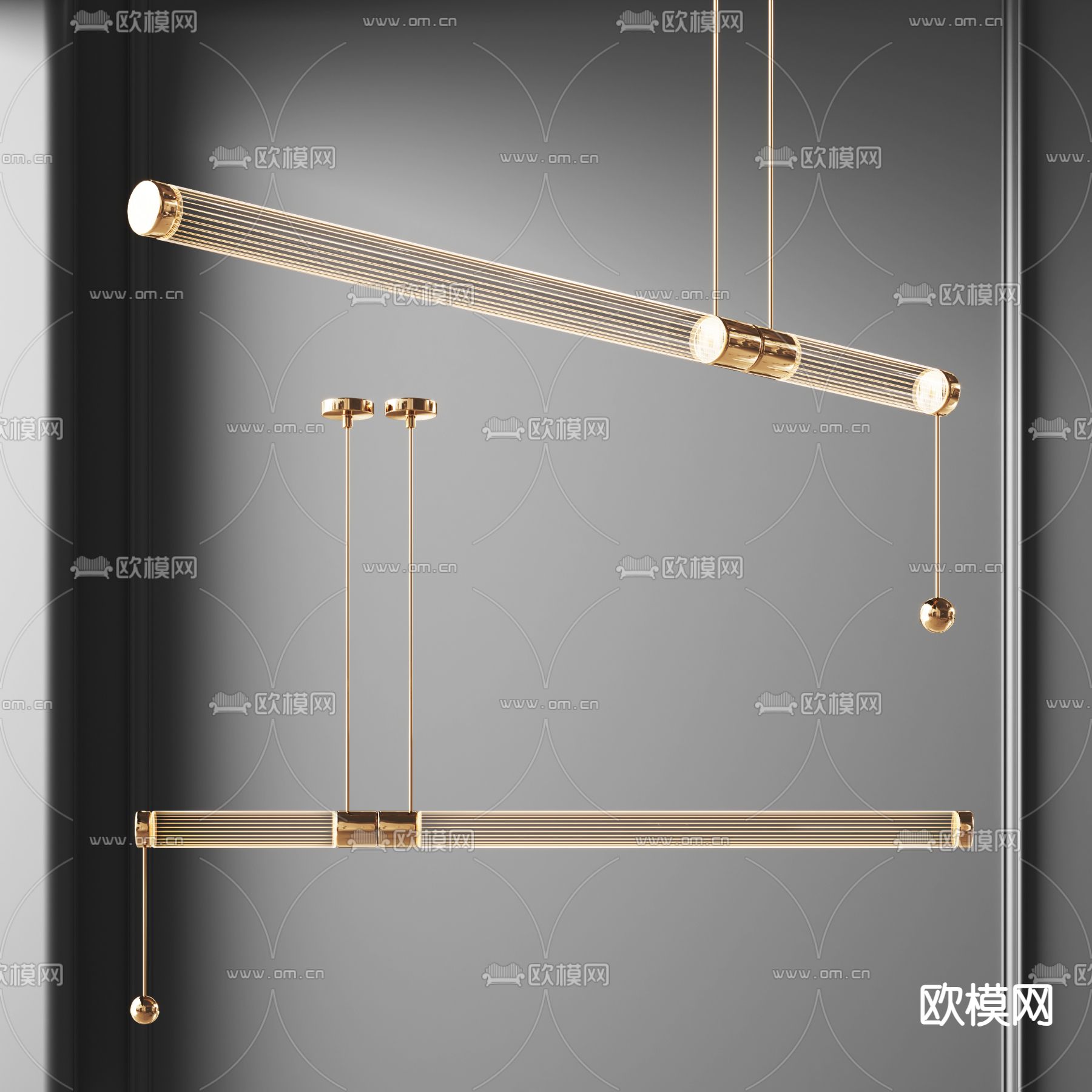 轻奢长吊灯 灯管吊灯3d模型下载
