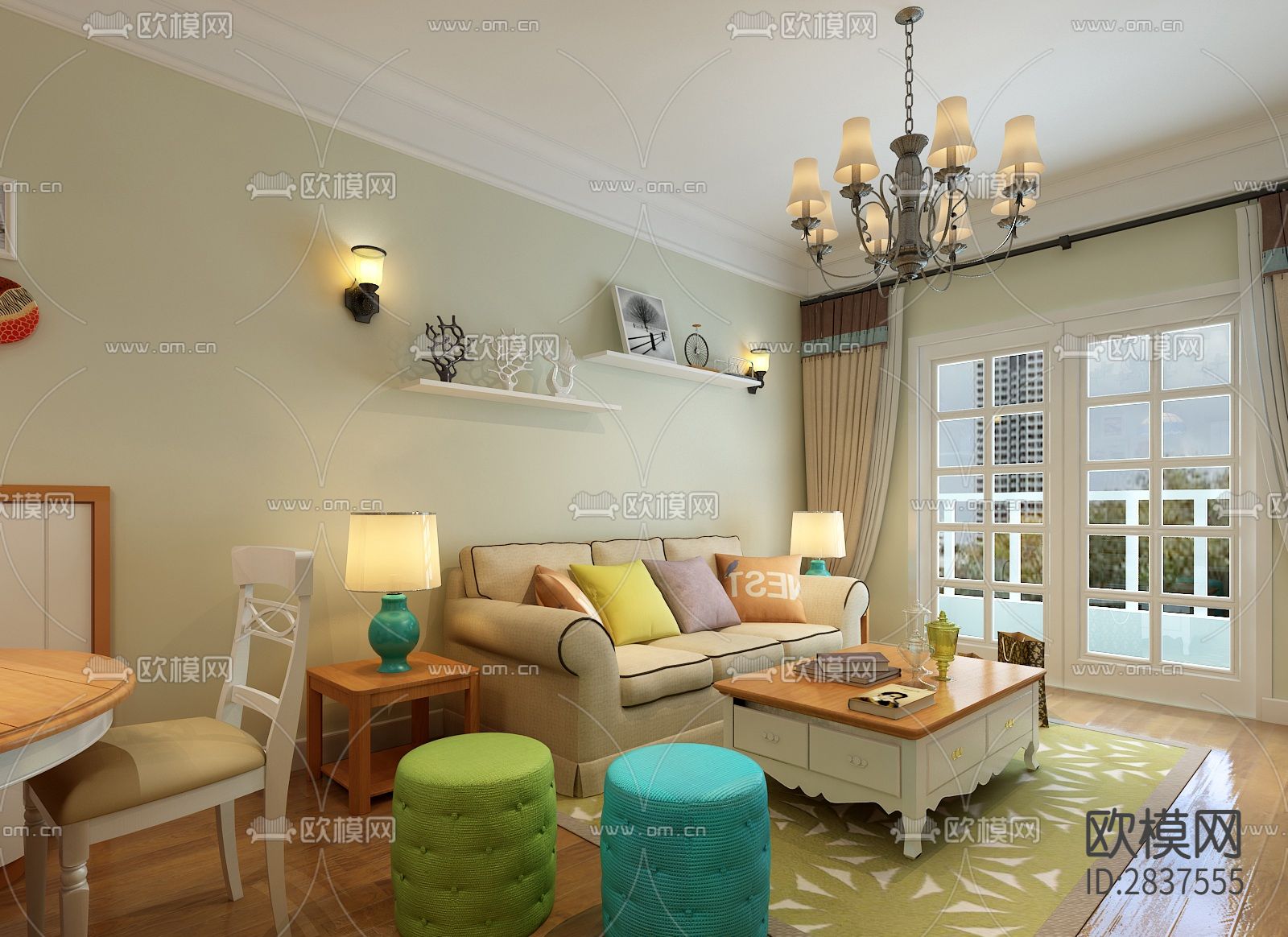 幸福时光平层cad施工图下载（渲染图2）