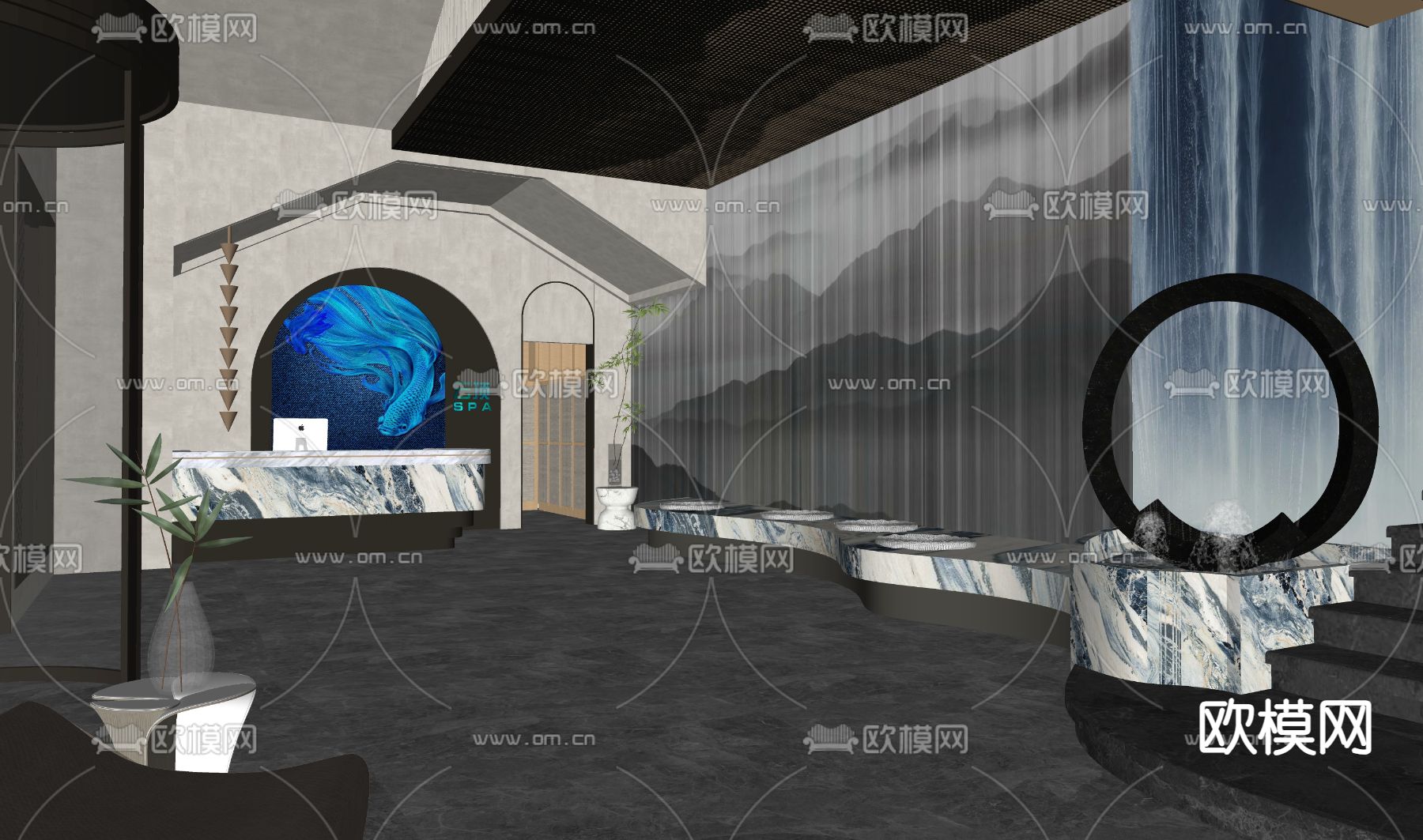 现代洗浴大厅 前台su模型下载（渲染图2）