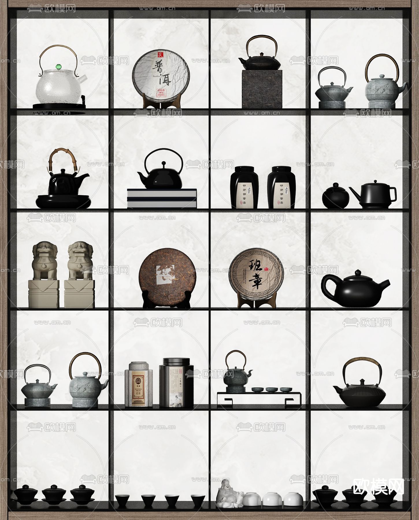 新中式茶具 茶叶罐 茶壶 茶饼su模型下载（渲染图1）