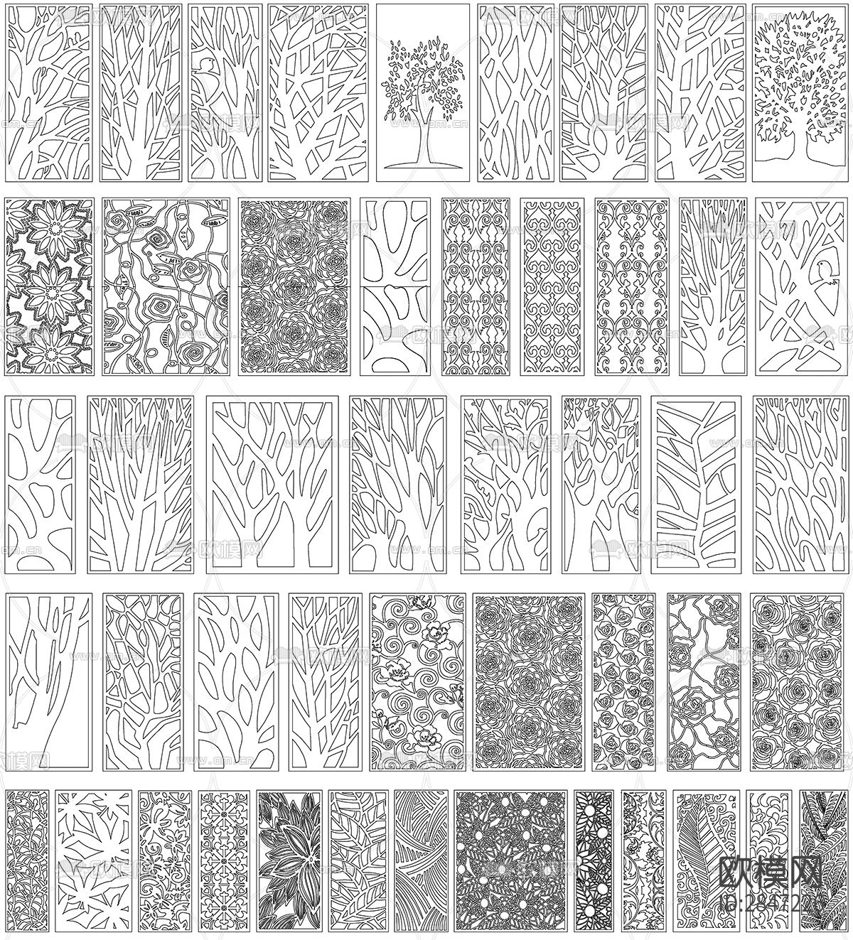 现代欧韩风格镂空雕刻雕花cad图库下载（渲染图5）