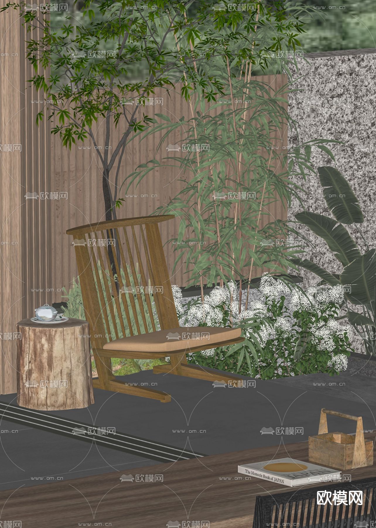 日式休闲椅su模型下载（渲染图2）