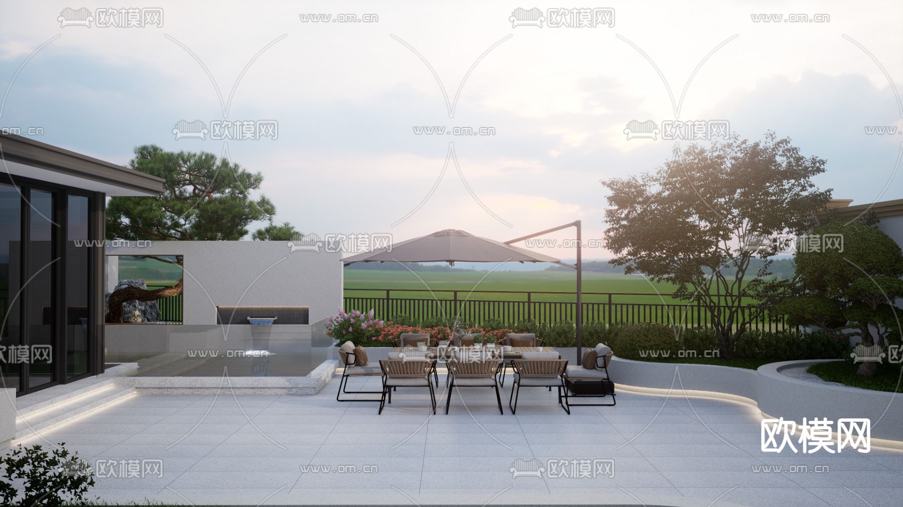 现代庭院花园su模型