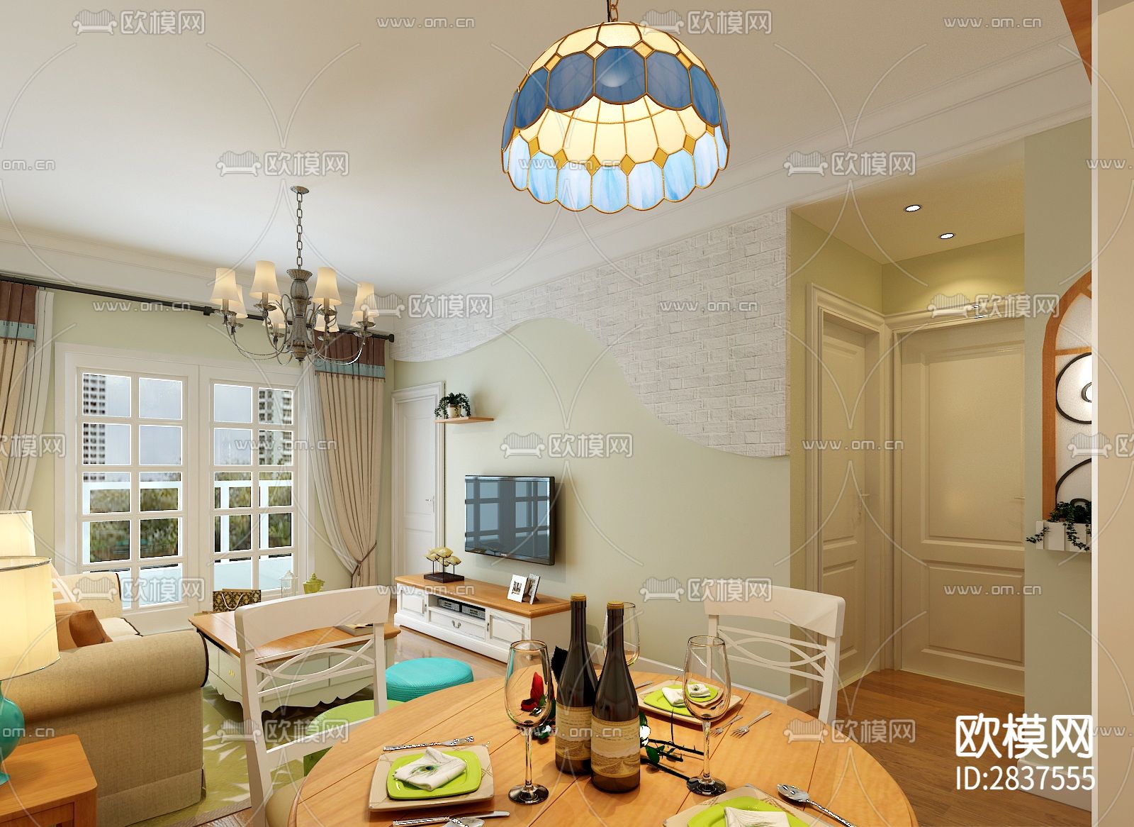 幸福时光平层cad施工图下载（渲染图3）