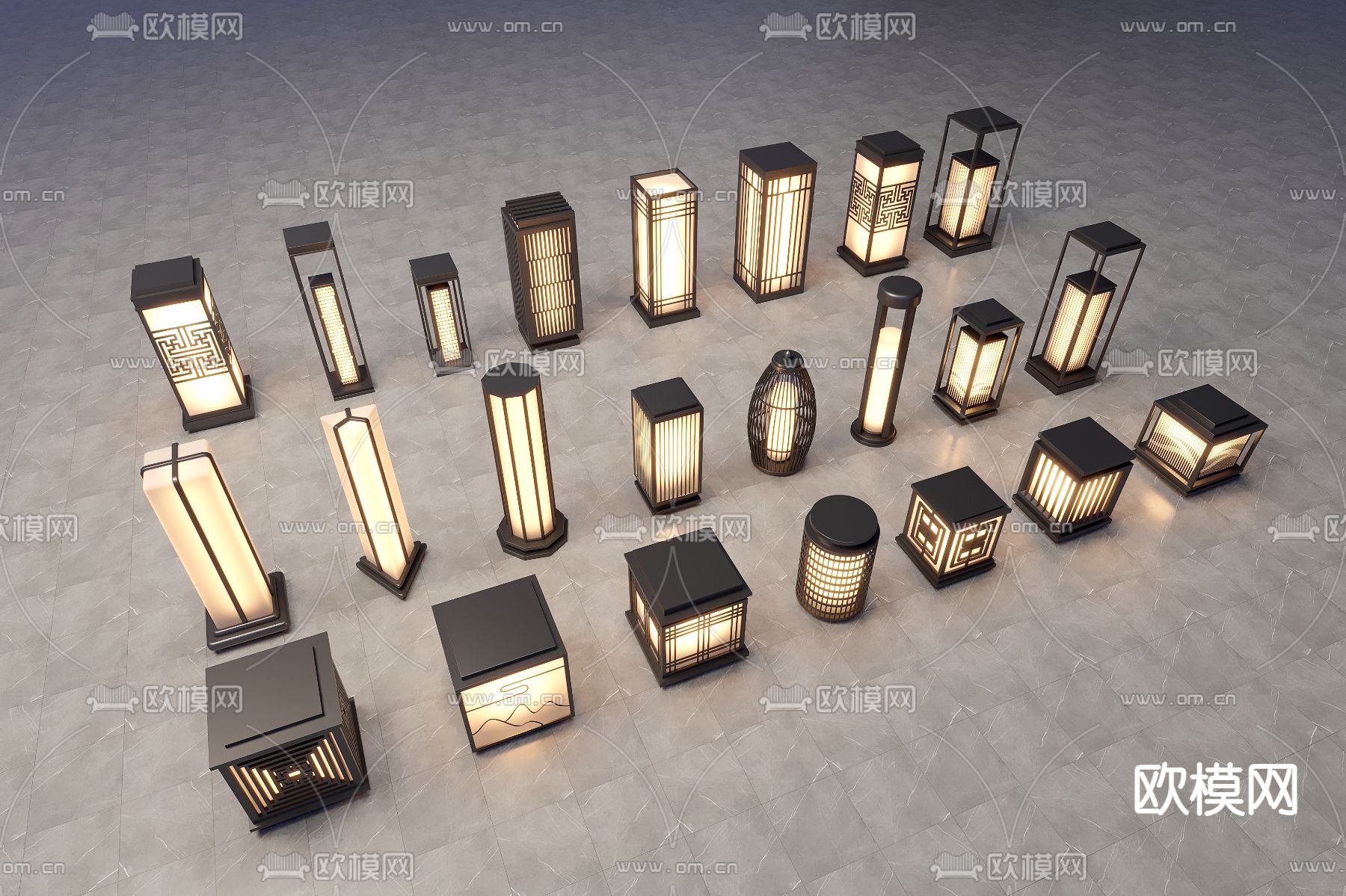 新中式景观灯 户外灯 草坪灯su模型下载_ID14276123_sketchup模型下载-欧模网