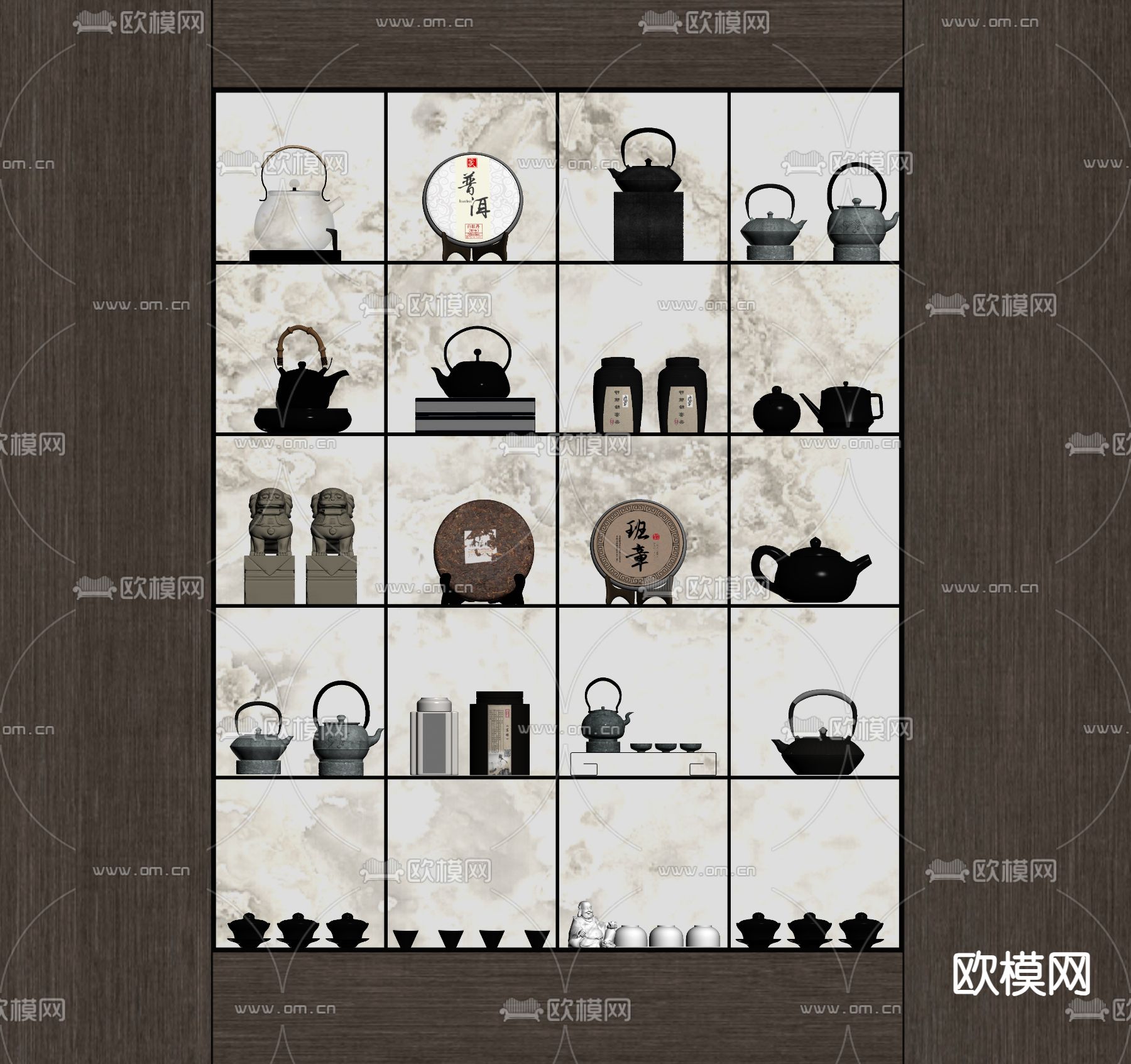 新中式茶具 茶叶罐 茶壶 茶饼su模型下载（渲染图2）