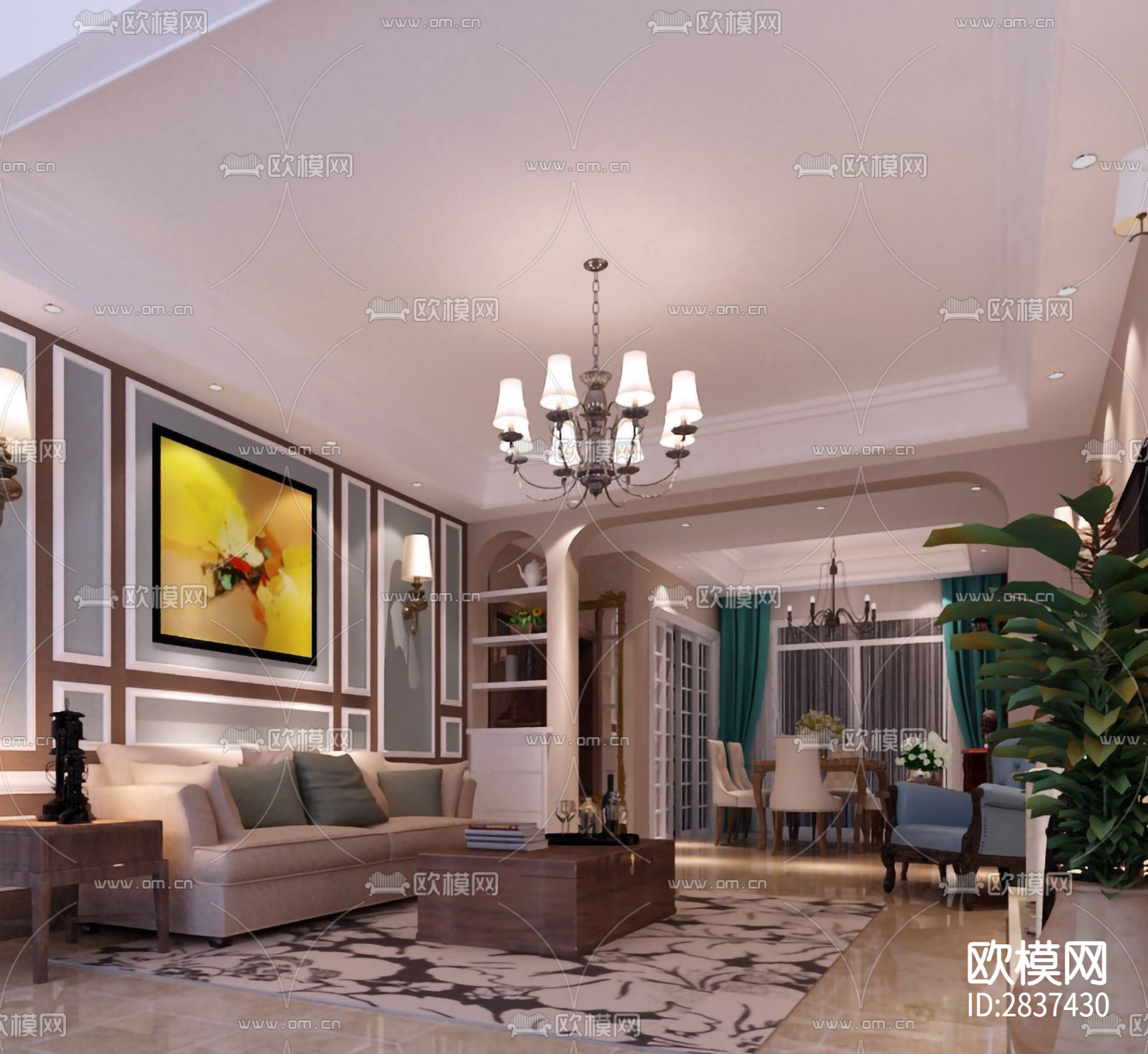 北国之春样板房cad施工图下载（渲染图3）