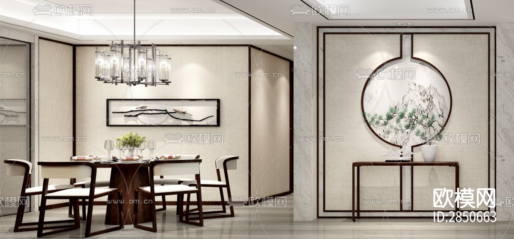 新中式家居效果图CAD施工图下载（渲染图4）