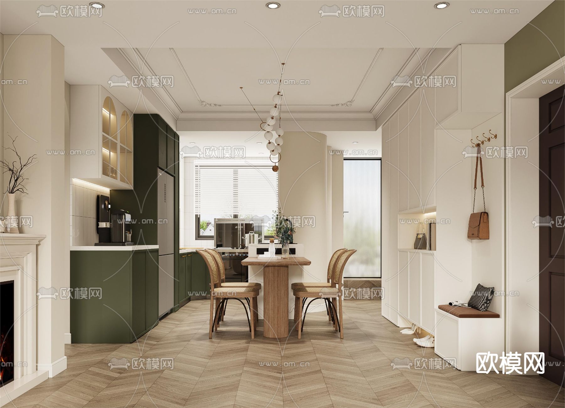 法式客餐厅3d模型下载（渲染图3）