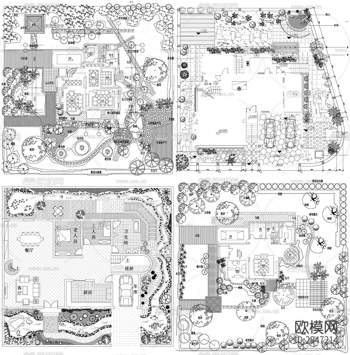 别墅景观设计院子别墅庭院天台花园设计cad图库下载（渲染图1）