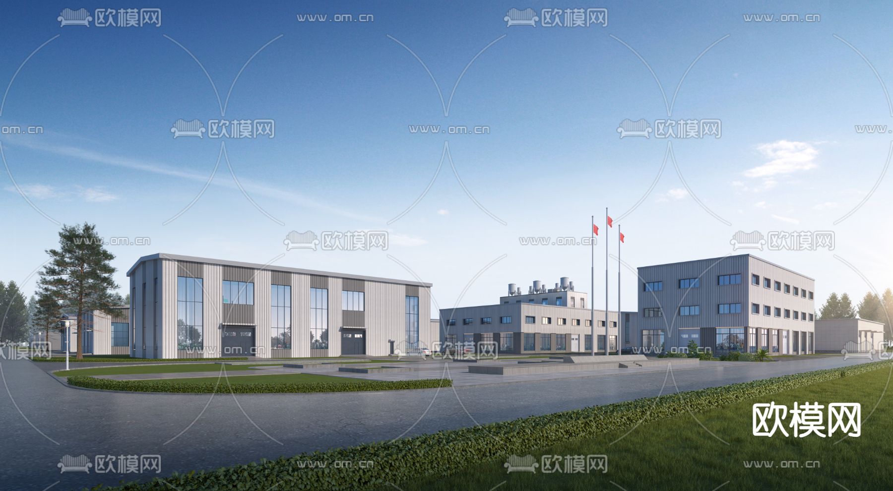 厂房 办公楼外观3d模型下载