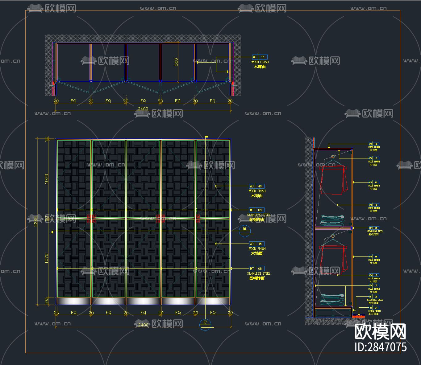 160款精品衣柜CAD节点详图合集cad图库下载（渲染图4）