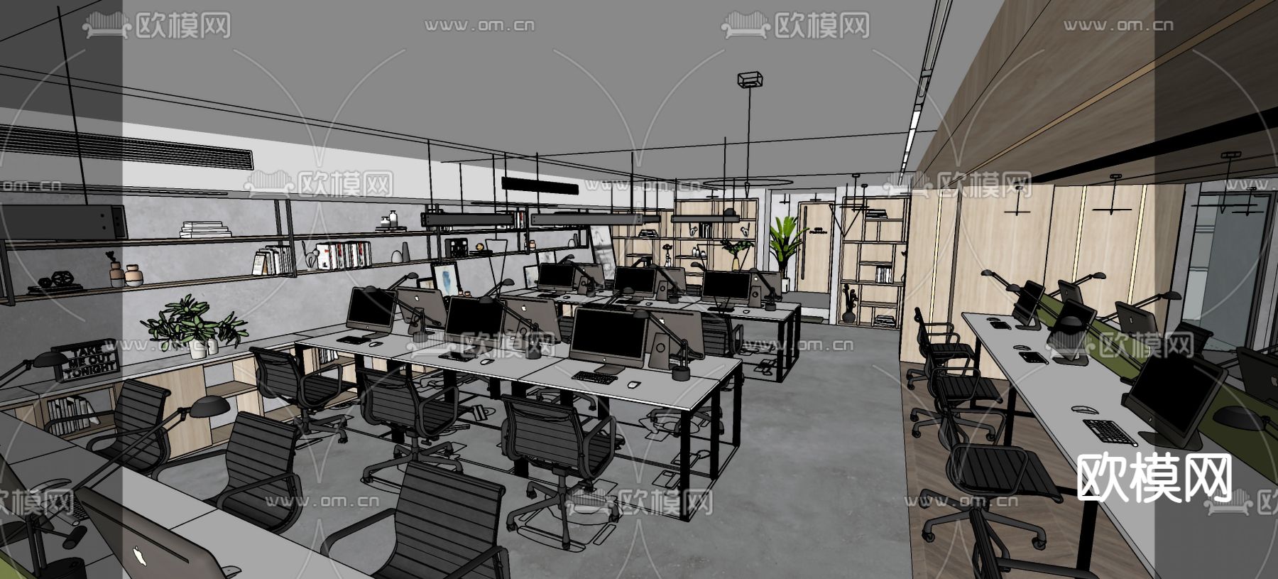 现代公共办公区su模型下载（渲染图4）