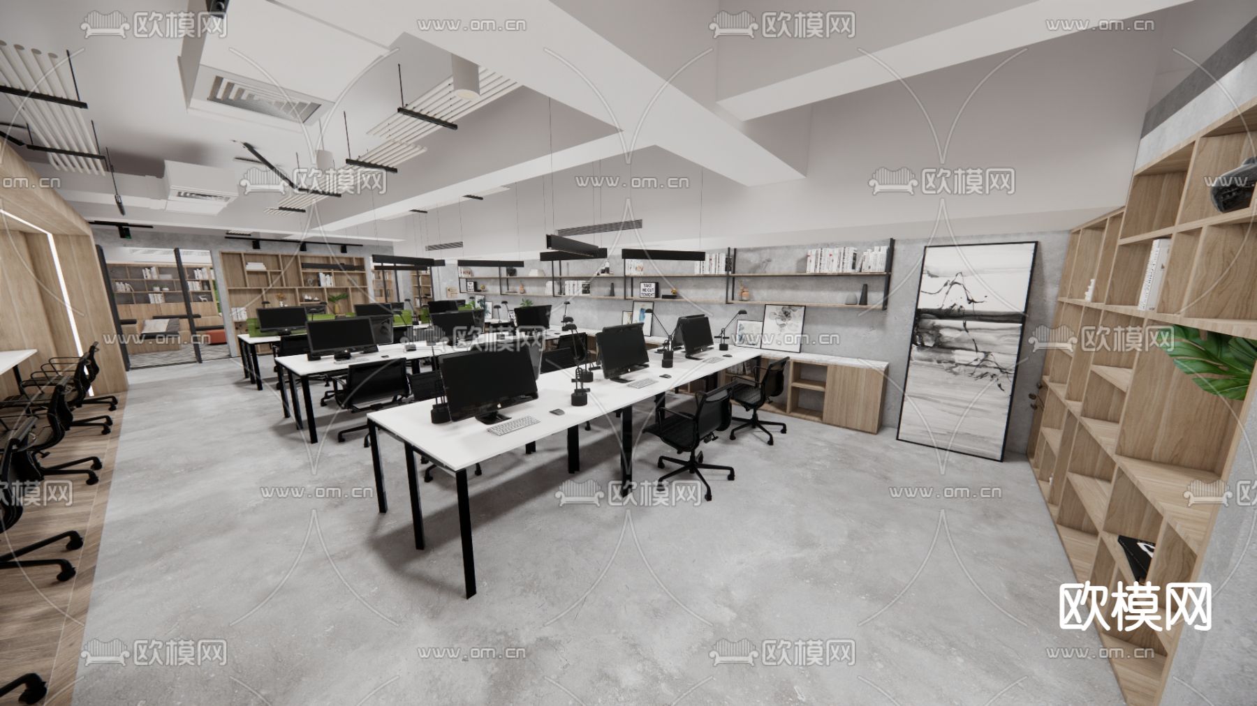 现代公共办公区su模型下载（渲染图2）