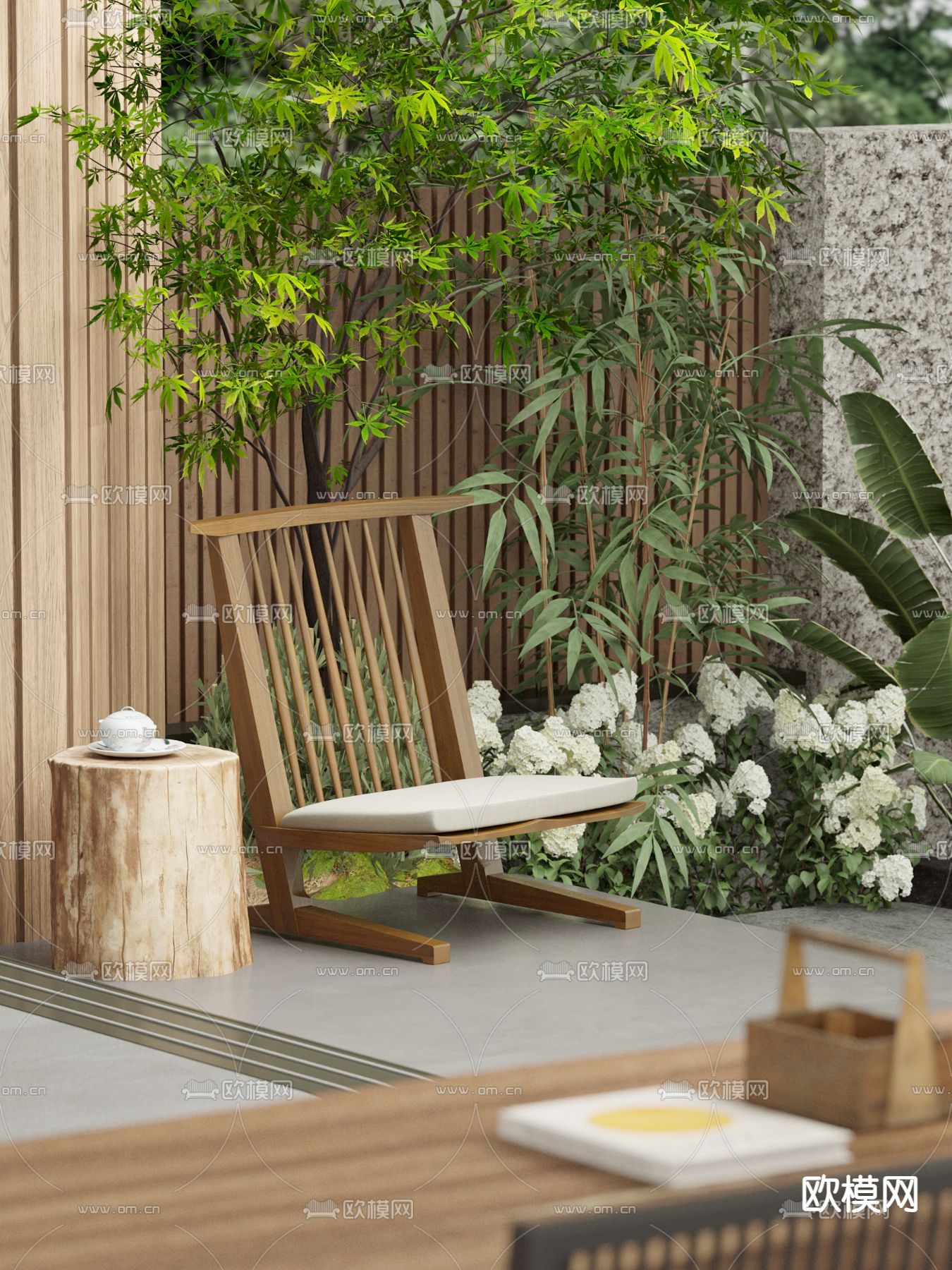 日式休闲椅su模型下载（渲染图1）