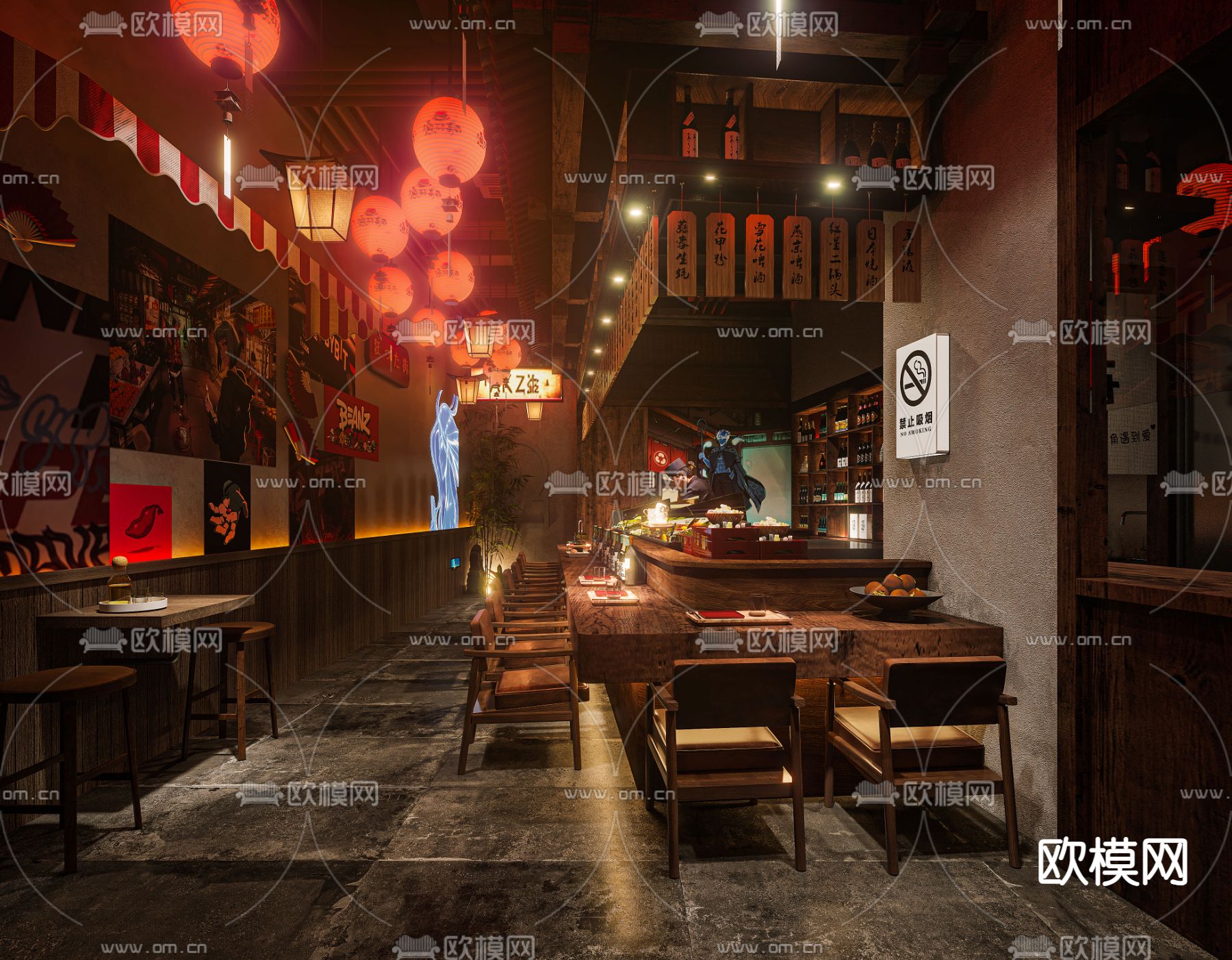 日式料理店 居酒屋3d模型下载（渲染图4）