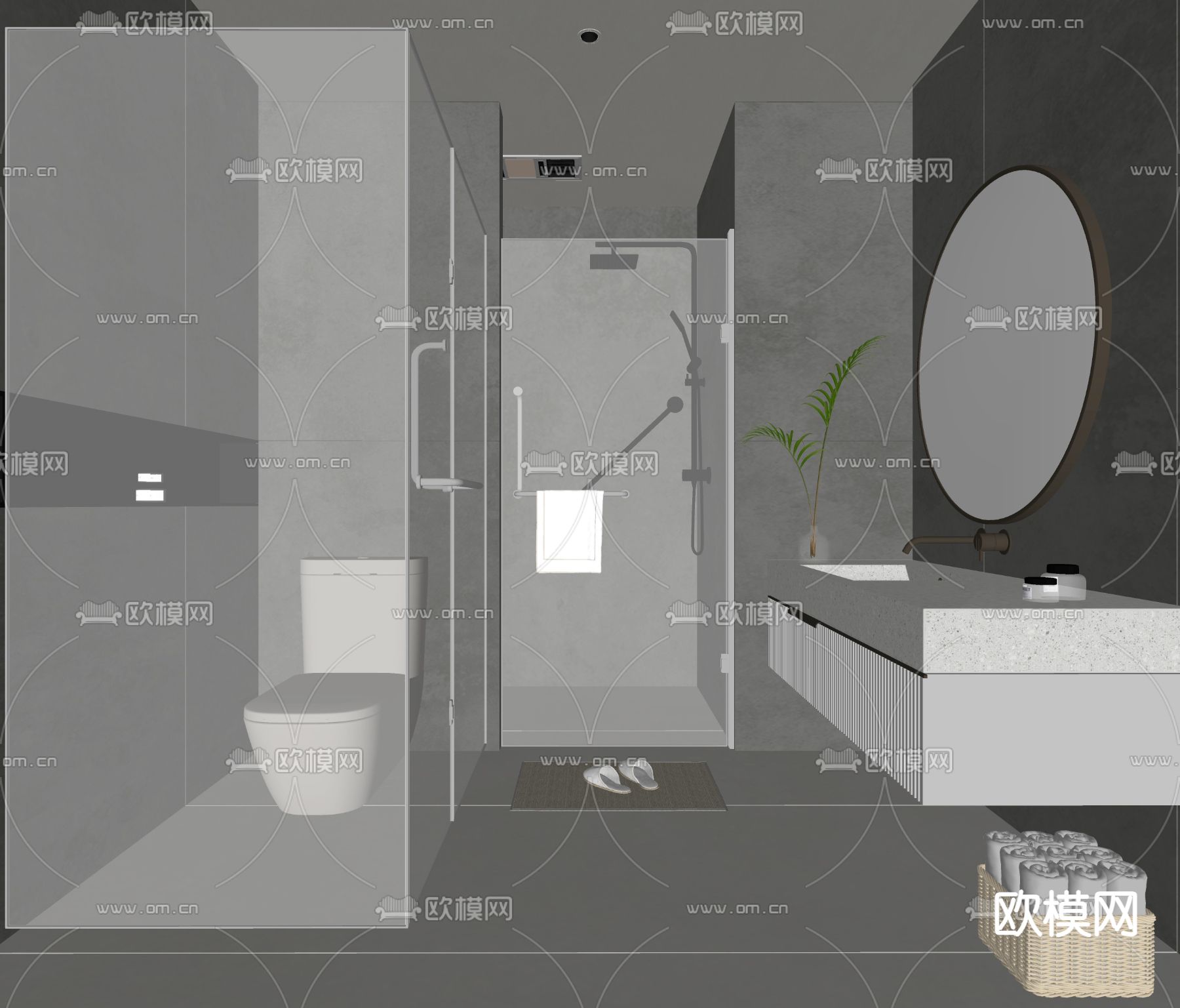 高级灰卫生间su模型下载（渲染图2）