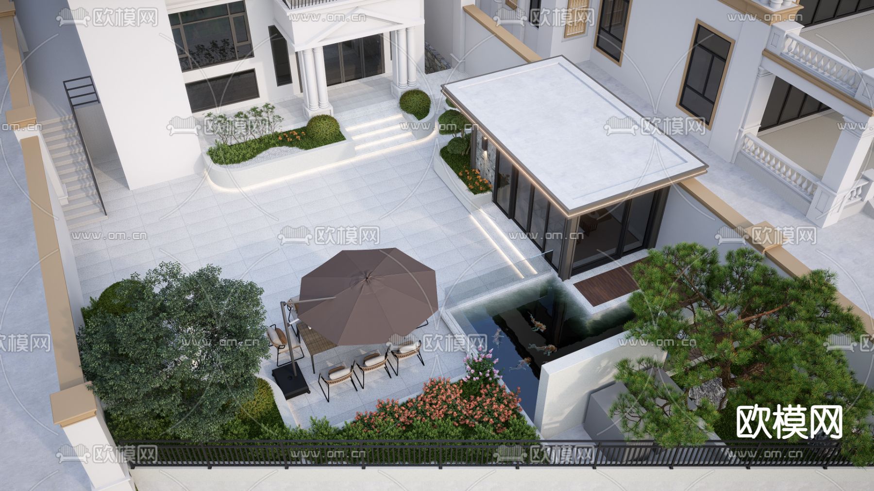 现代庭院花园su模型
