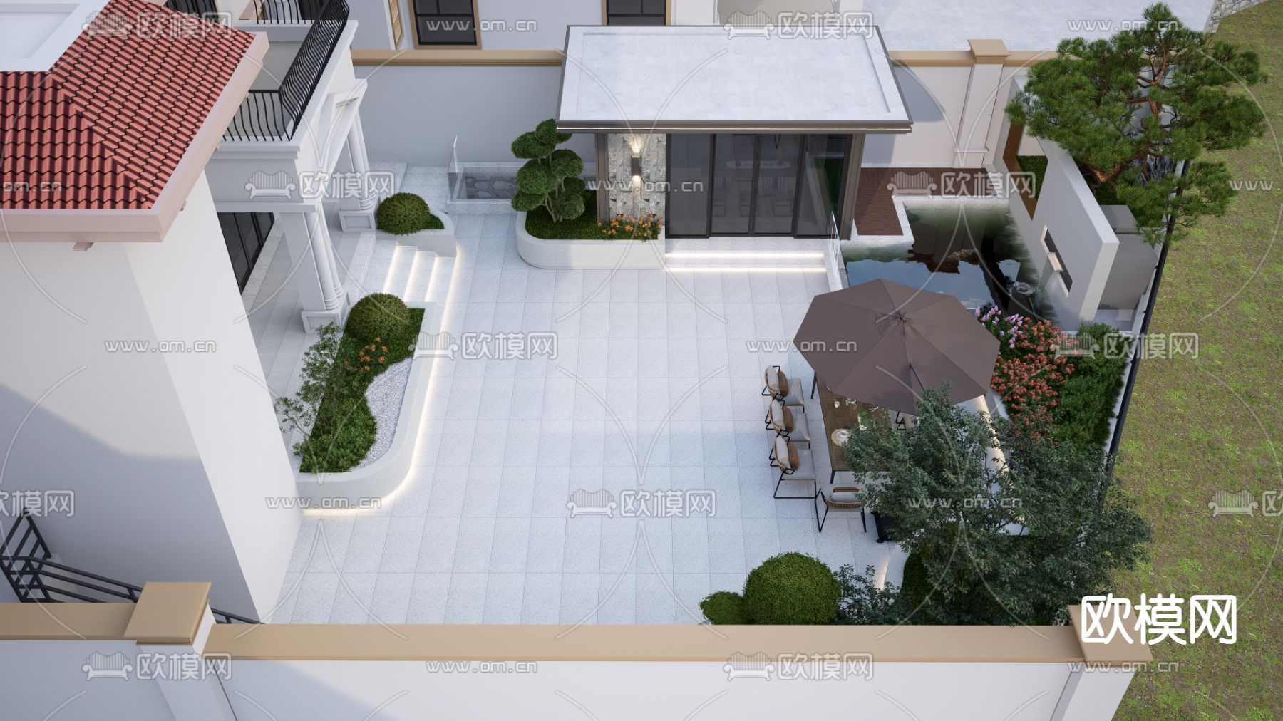 现代庭院花园su模型