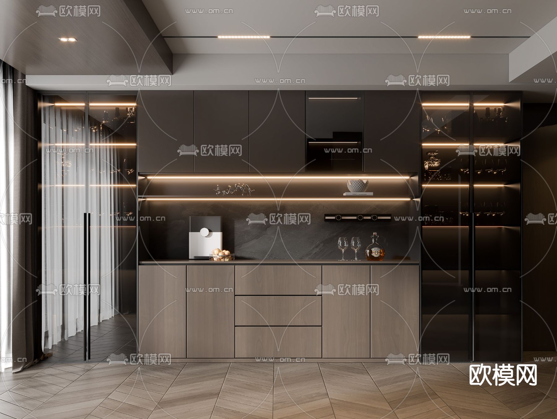 酒柜 玻璃柜su模型下载（渲染图1）