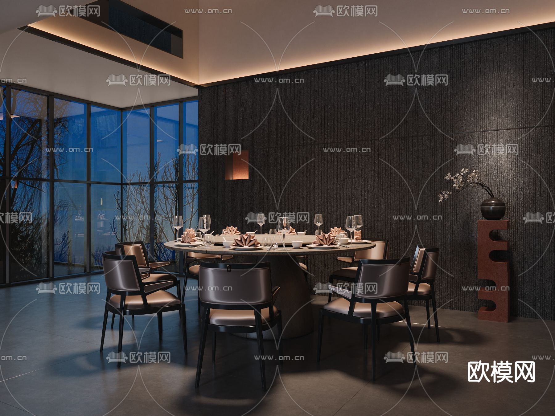 新中式餐厅包房su模型下载（渲染图1）
